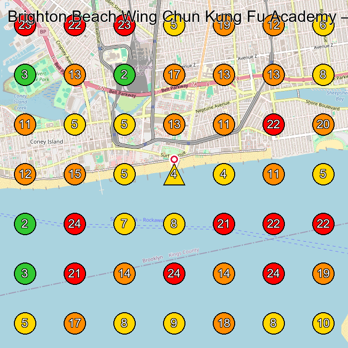 Brighton Beach Wing Chun Kung Fu Academy Martial Arts School GeoGrid ranking map for Brooklyn NY